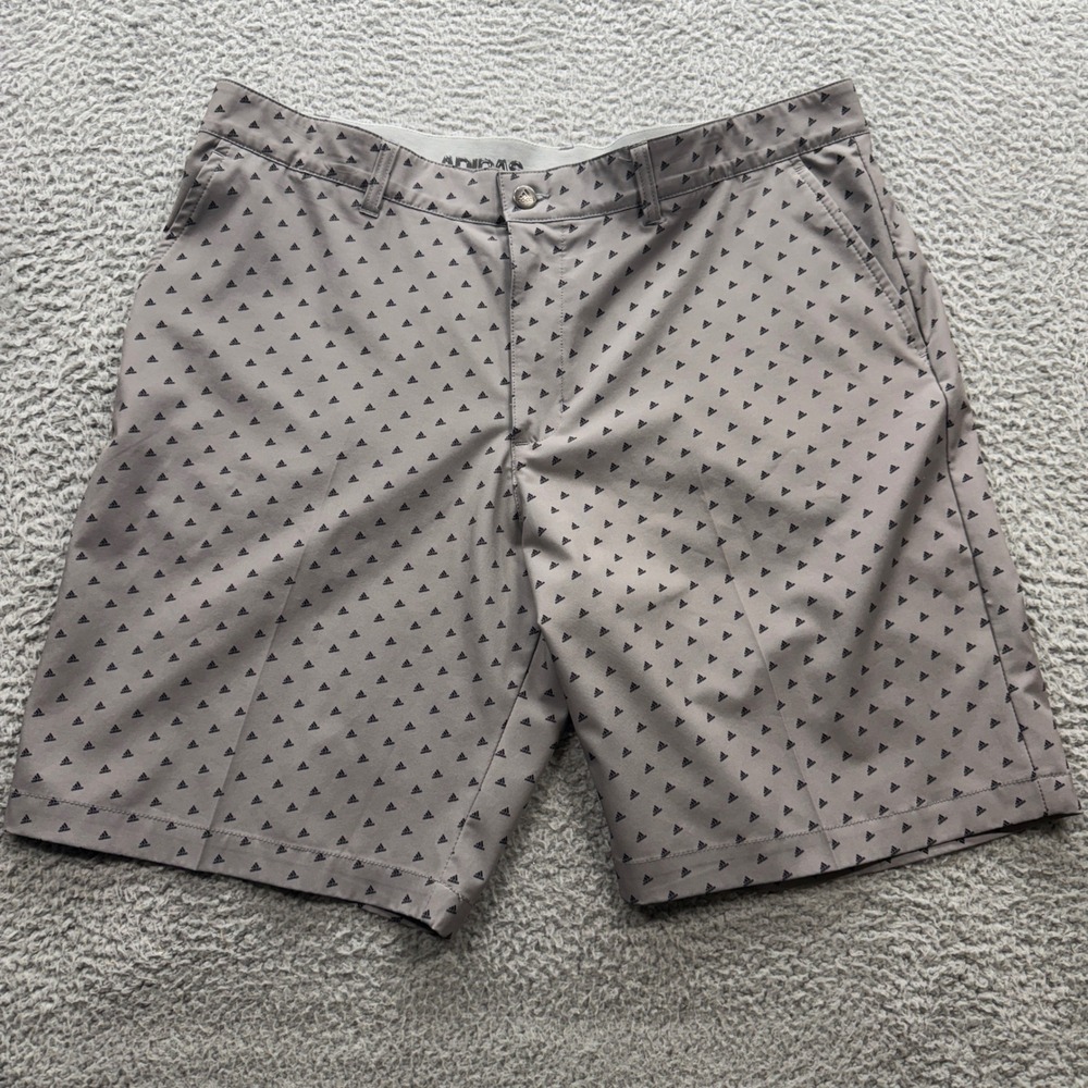 Adidas Golf Shorts Mens 38 Grey Black Logo Print Performance Stretch Activewear